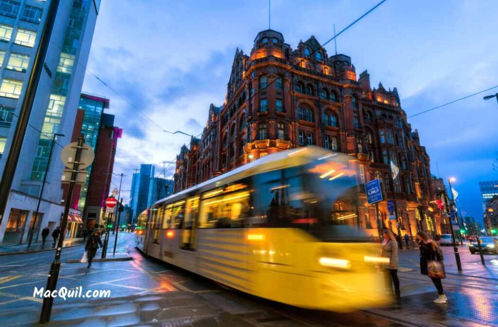 Manchester England downtown and bus